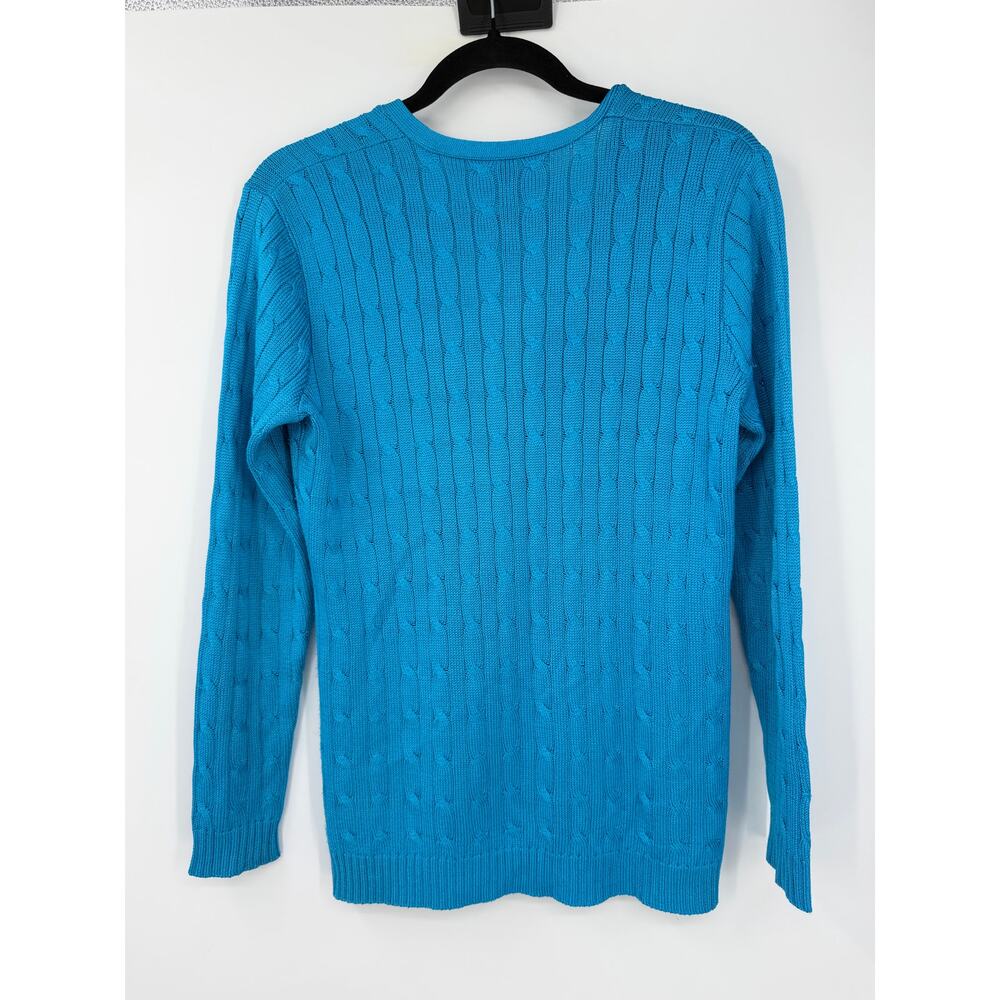 Ralph Lauren Black Label Women 100% Silk Cable knit Cardigan Sweater Size L Blue - Picture 2 of 9